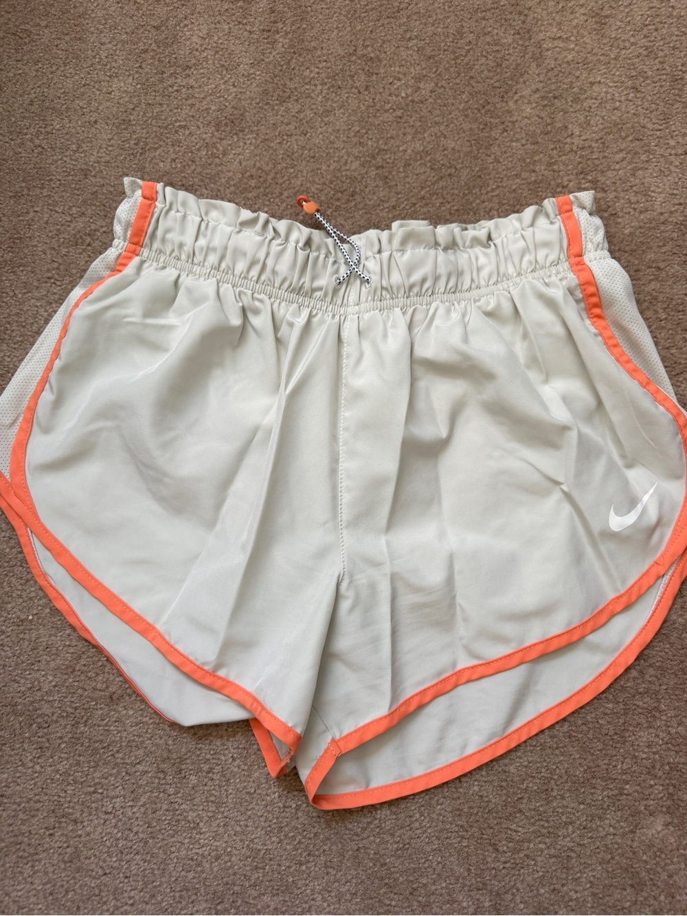 Nike Cream Athletic Shorts with Orange Trim